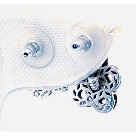 Estate Sterling Silver 925 Love Knot Dangle Half Hoop Earrings 5.7g Push Backs - Picture 4 of 7